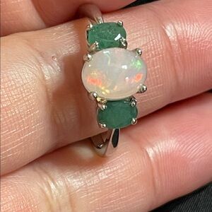 NWT Natural Opal & Natural Emerald Ring 925 Sterling Silver Size 10